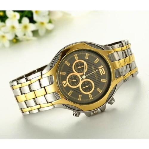 Men Luxury Watches Big Round Quartz Dial Analog Gold Silver Mix Stainless Steel Hour Men Wristwatch Male Reloj relogio masculino