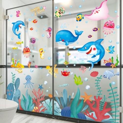 [shijuekongjian] Fish Wall Stickers DIY Whale Dolphin Shark Mural Decals for Kids Rooms Baby Bedroom Nursery Home Decoration