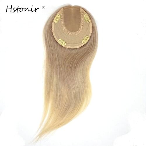 Hstonir Grey Platinum Clip Hair Hairpiece Natural Hair Topper Toupee Women For Hair Human Hairpiece European Remy Hair TP26
