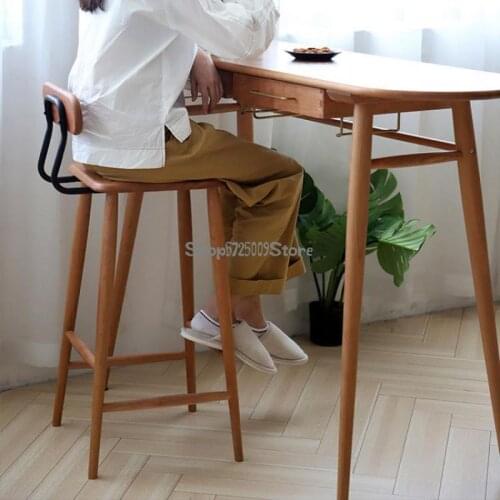 Chocolate bar stool Nordic solid wood household horn back high stool chair bar stool bar stool