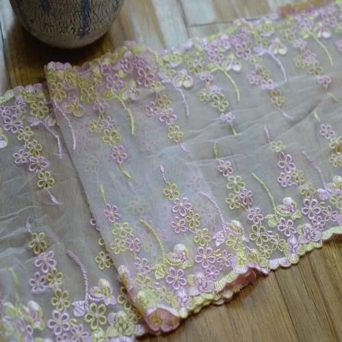 Somelace 20cm width(2yds/lot)pink and yellow mixed flower Embroidery lace trim for garments and wedding decoration-201672302