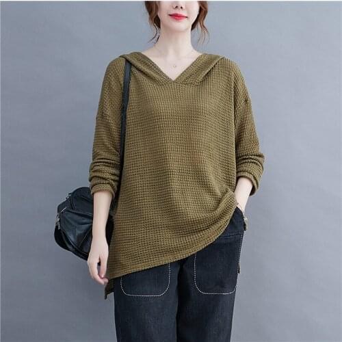 Sweater Women Solid Color Hooded Long Sleeve Knitted Pullovers Loose Casual Women Spring Autumn Blouse