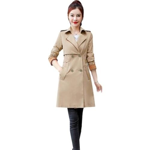 2021Women Trench Coat Casual Women Mid-length Outerwear Slim Overcoat With Belt Winter Fashion Double-breasted Windbreaker Coat