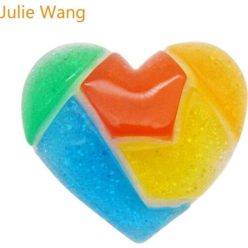 Julie Wang 10PCS Resin Heart Shape Colorful Charms Flatback Slime Pendants Jewelry Making Accessory Home Table Decor Props