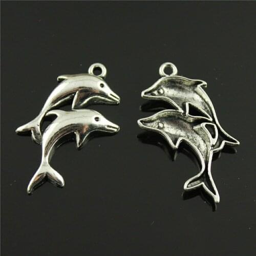 10pcs Charms Double Dolphin Show 32x22mm Antique Silver Color Pendants DIYCrafts Making Findings Handmade Jewelry