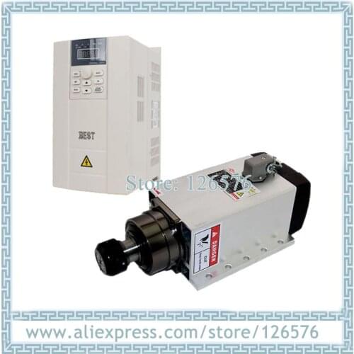 5.0KW ER32 18000RPM Air cooled spindle motor flange type 4pcs ceramic bearing 4p motor+ 5.5kw VFD Frequency Inverter