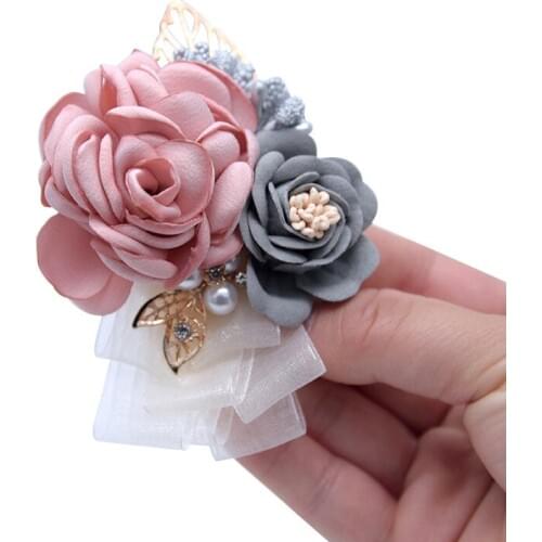 5Pcs/lot flower Wedding Corsages Boutonniere Groom peral Crystal Wedding Flowers Brooch Flowers