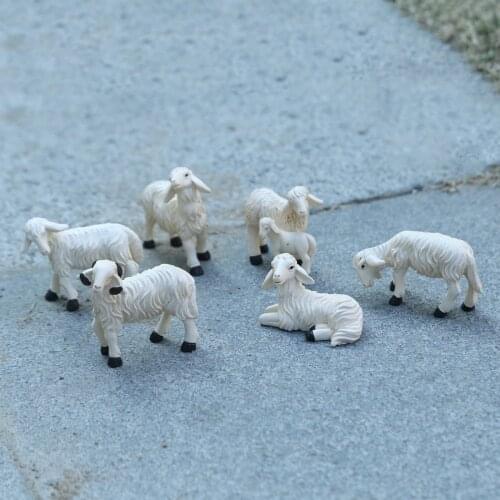 6Pce Animal Sheep Figurine Dollhouse Miniature Ornaments Lamb Toy Statue Fairy Garden Home Decor Terrarium Landscape Accessories