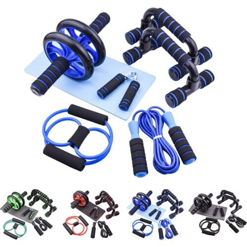 Abdominal Wheel Ab Roller Set Resistance Bands Push Up Stand Bar Home Exercise Bodybuilding Muscle Training Fitness Equipmentt