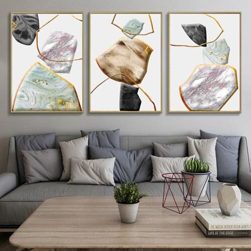 Abstract Marble Posters And Geometric Lines Canvas Painting Nordic Minimalist Wall Art Picture For Living Room Home Decoration