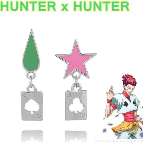 Anime HUNTER x HUNTER Hisoka Cosplay Earrings Stars Teardrop Poker Earring Stud for Women Men Ear clip Jewelry Accessories