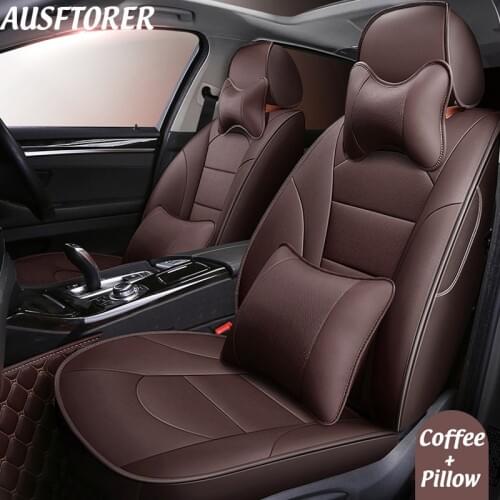 AUSFTORER Cowhide Cover Seat Car for Toyota Corolla 2017 Automobiles Seat Covers Leather Seats Support Cushion Accessories 17PCS
