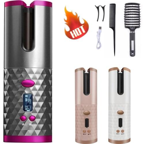 Wireless Automatic Curling Iron USB Rechargeable Hair Curler LCD Display Curly Hair Machine Portable Rotating Curling Wave Styer