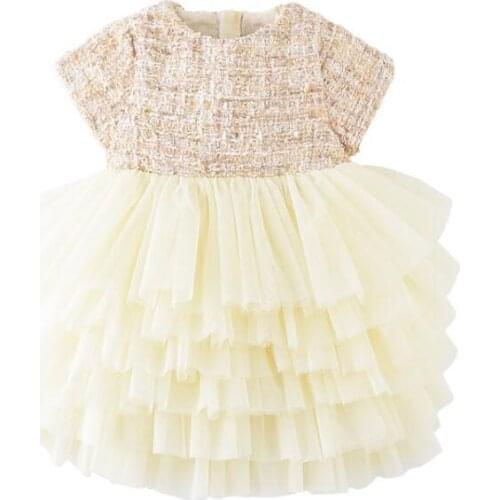 Boutique toddler girls lace dress children evening dress luxury baby 6M-6years tweed fabric gauze dress kids cake dress
