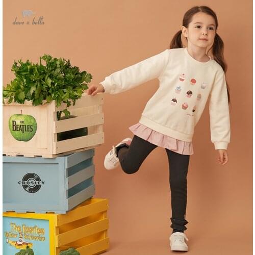 DKH18212 dave bella autumn 5-13Y kids clothes children fashion print cartoon T-shirt girls high quality fashion tees