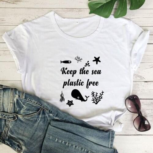 Keep The Sea Plastic Free T-shirt Cute Summer 90s Environmental Vegan Tshirt Funny Women Graphic Save The Ocean Tee Shirt Top