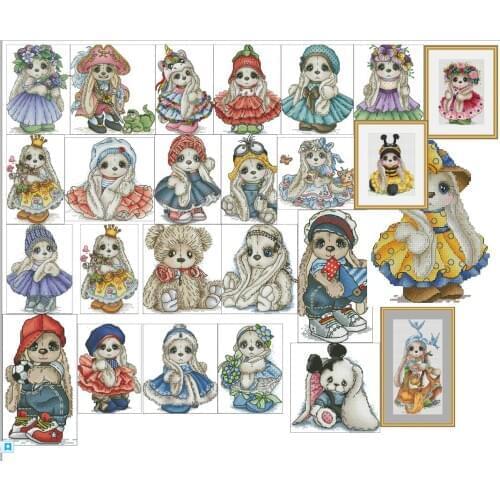 4.87usd top selling cross stitch package cartoon animal 14ct cloth cotton thread embroidery DIY handmade needlework