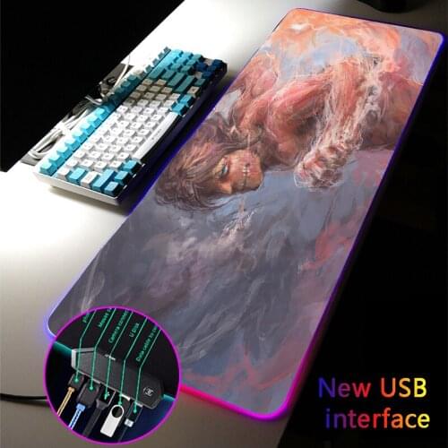 Attack on Titan Eren RGB Mouse Pad Four USB Docking Dock Typec Interface USB Hub Multi-interface Large MousePad Gamer DeskMat