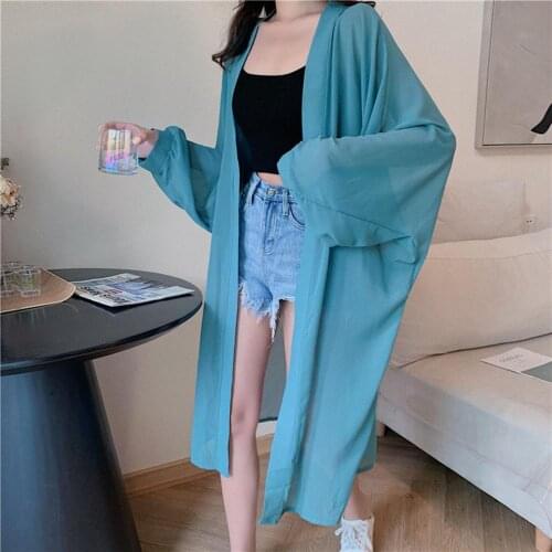 Cardigan Women Summer Sleeve Solid Color Anti Sun Thin Cardigan Midi Coat Female Summer Beach Kimono Long Comfortable Batwing