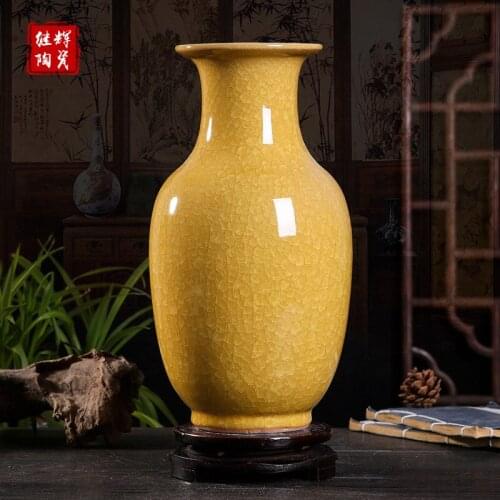 Jingdezhen Ceramic Vase antique official kiln crackle jade piece Yellow Vase Chinese handicraft ornaments