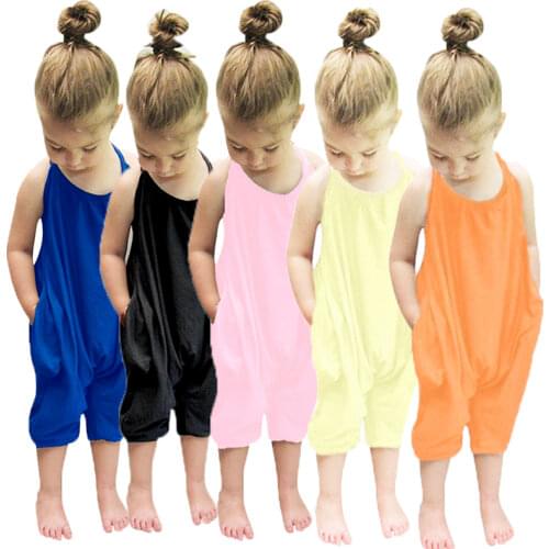 New Fashion Kids Baby Girls Strap Cotton Romper Toddler Sling Jumpsuit Harem Trousers Lace Up Sport Casual Loose Summer Clothes