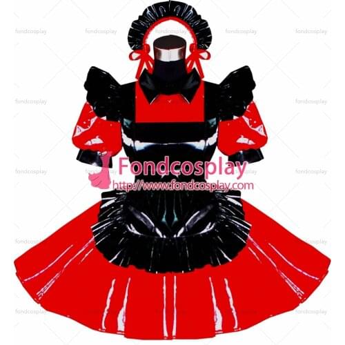 Sexy Sissy Maid Dress Pvc Red Lockable Uniform Cosplay Costume Custom-made[G492]