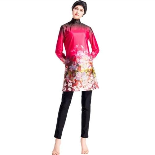Print Swimsuit Burkini Chinese Red Full Bathing Suits Woman Long Sleeve Swimwear Muslim Floral Bayan Mayo Fishing Burkinie S-4XL