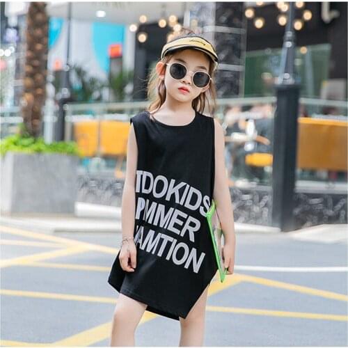 Summer Girl Vests Casual Letters Irregular Sleeveless Tops For Girl Kids Clothing 4 5 6 7 8 9 Years Children T-shirts 2020 New