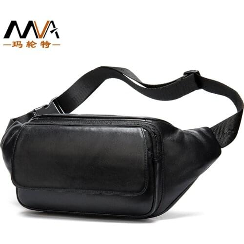 Mens Chest Pack Bags Black Real Leather Travel Outdoor Casual Fashion Crossbody Bag Male