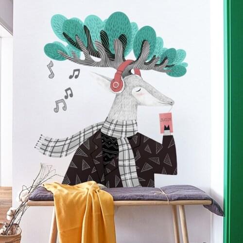 Nordic Elk Wall Stickers Creative Living Room Dining Room Entrance Home Decor Bedroom Decals Self-adhesive Wallpaper Murals