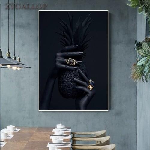 Hand And Pineapple Posters and Prints Black Canvas Painting Modern Wall Art Pictures For Living Room Cuadros Nordic Home Decor