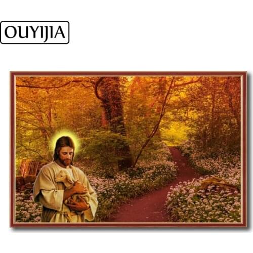 OUYIJIA Atr Oil God Lamb 5D DIY Diamond Painting Flower Forest Embroidery Mosaic Diamond Rhinestone Maple Woods Decoration