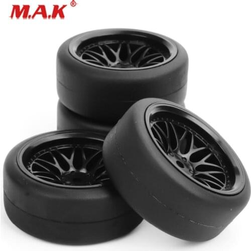 1/10 Scale Flat Drift Tires and Wheel Rim with 6mm Offset and 12mm Drive Hex fit HPI HSP RC On-Road Racing Car Accessories