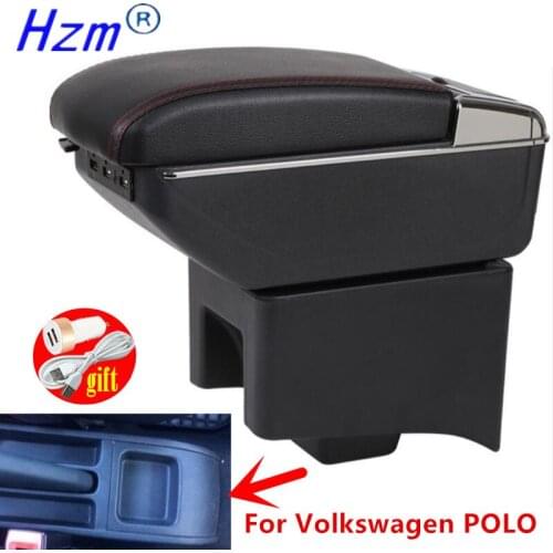 For Volkswagen POLO Armrest For VW POLO Car Armrest box Retrofit parts Storage box car accessories Interior with USB LED