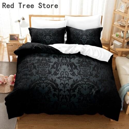 Luxury Black Floral Designs 3D Bedding Set Queen and King US AU EU Size Double Bed Linens 220*260cm Large Adults Bedspread Sets