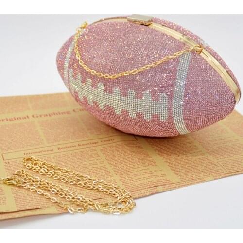 Rugby/Football Shape Pink 6 Colors Evening Purse Women Long Chain Crystal Shoulder Crossbody Messenger Handbag Lady Phone Clutch