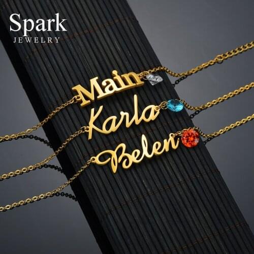 Spark Custom Cubic Zirconia Name Bracelet Stainless Steel Personalized Letter Adjustable Chain Bracelets For Women Girls Gift