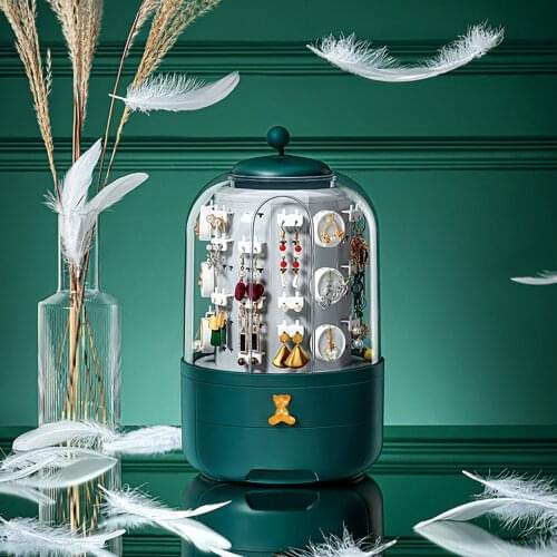 360 Rotating Jewelry Organizer Cosmetic Storage Box Transparent Makeup Organizer Earring Necklace Desktop Organizer Dropshipping