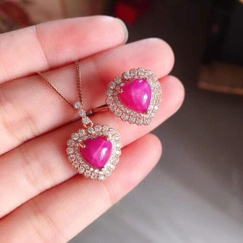 Anniversary Best Gift Ruby jewelry set Natural Real Ruby 925 sterling silver 1pc Ruby pendant,1pc Ruby ring