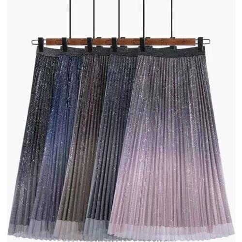 Gradient Tulle Skirt Women For Spring Autumn Korean A-line Skirt Women High Waist Slim Pleated Skirt Woman