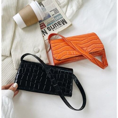 Women Stone Pattern Underarm Flap Bags Stylish PU Leather Small Shoulder Bags Solid Color Female Subaxillary Bag