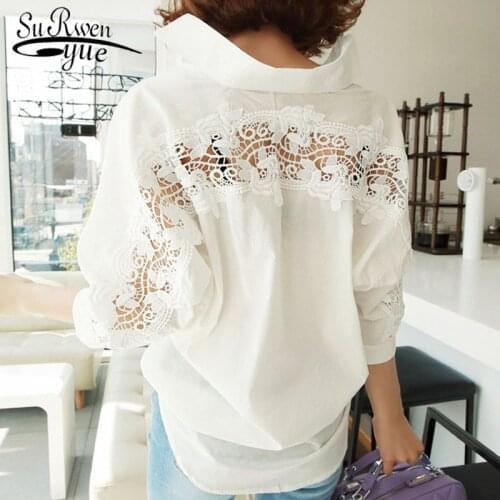 Womens tops and blouses 2021 backless blusas sexy Hollow Out Lace Blouse Shirt Ladies Tops solid White blouse for women 1310 40