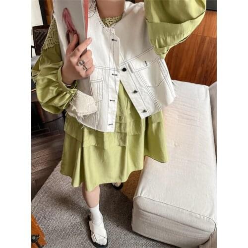 Female Plus Size Jinggujia Custom Denim Vest 2021 Women Summer Thin Style Loose Large Size Sleeveles Waistcoat Vest Jacket Trend