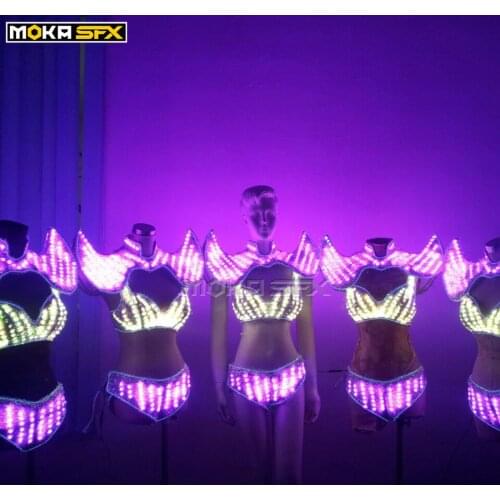 LED luminous Women dress glowing lady robot costume color change women sexy bra clothes for party DJ nightclub stage wear show
