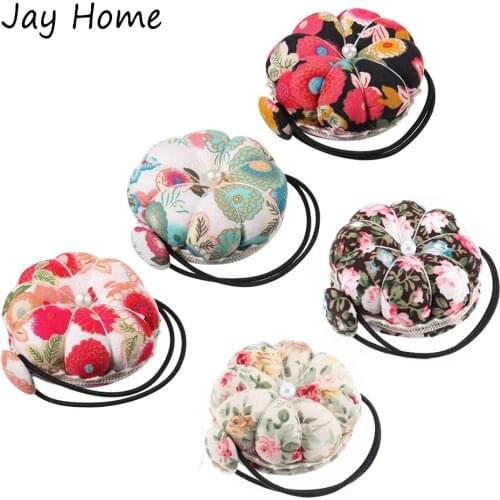 1Pc Flower Pumpkin Sewing Pin Cushion with Elastic Wrist Belt Needle Pincushion holder Cross Stitch Needlework Sewing Tools