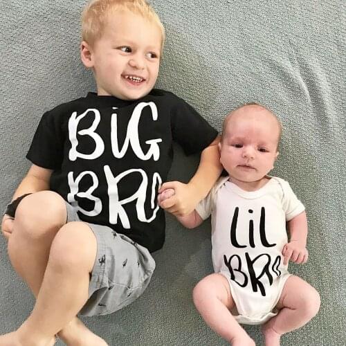 1PC Big Bro Lil Bro Brother Family Look Tshirt Rompers Kids Baby Boys Matching Tshirt Sibling Brothers Casual Matching Tops