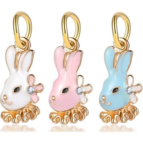 1Pcs New Cute Candy Color Bunny Pendant DIY Beads Suitable for Original Pandora Charm Bracelet Ladies Jewelry Making Gifts