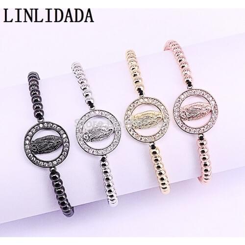 10Pcs 4 Colors Micro Pave Cubic Zirconia Virgin Maria Bracelets Braided Marcame Bracelet Gift