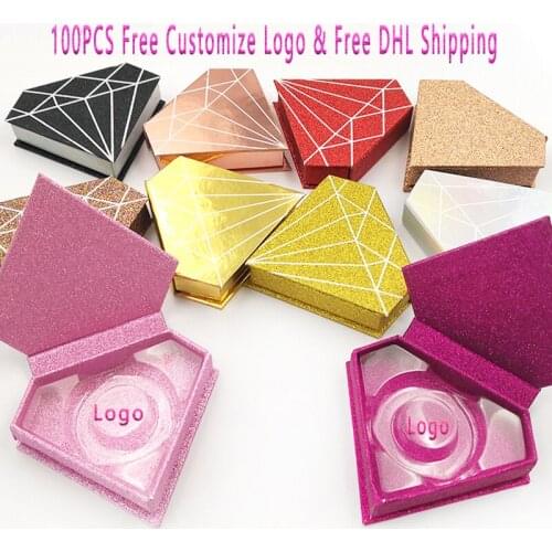 100pcs false eyelash packaging box lash boxes custom your Logo Fake 3d Mink eyelashes strip magnetic packing glitter case empty