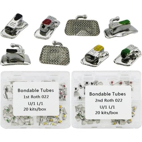 20Kits/80Pcs Dental Orthodontic Buccal Tubes Bondable Bonding 1st 2nd Molar Roth 0.022 Color Size Marked